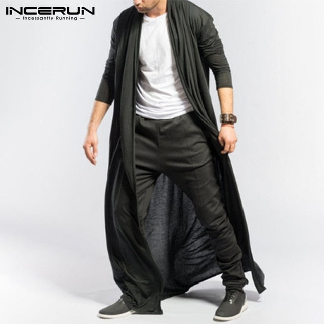 INCERUN Fashion Men Cloak Coats Hooded Solid Color Cape 2023 Streetwear  Poncho V Neck Loose Coat