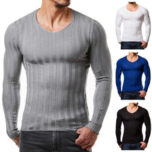 Load image into Gallery viewer, Knitted Tshirt Men Slim Fit Sweater Casual Tee Shirt Pullover V Neck Knitting T-shirt Fashion Solid Warm Top Plus Size 3XL 2018