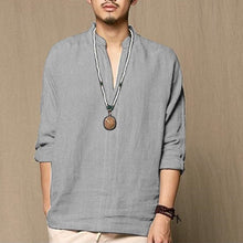 Load image into Gallery viewer, Men Tshirt Long Sleeve Solid Tee Shirts Autumn Spring Cotton Linen Fashion Loose Casual Leisure T-shirt Top Masculina Joggers