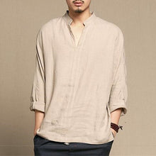 Load image into Gallery viewer, Men Tshirt Long Sleeve Solid Tee Shirts Autumn Spring Cotton Linen Fashion Loose Casual Leisure T-shirt Top Masculina Joggers