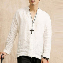Load image into Gallery viewer, Men Tshirt Long Sleeve Solid Tee Shirts Autumn Spring Cotton Linen Fashion Loose Casual Leisure T-shirt Top Masculina Joggers