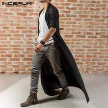 Load image into Gallery viewer, INCERUN Gothic Long Mens Jackets Coat Ruffle Shawl Collar Open Front Cardigan Outwear Long Cape Poncho Trench Hombre Hiphop Coat