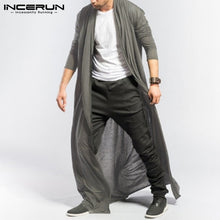 Load image into Gallery viewer, INCERUN Gothic Long Mens Jackets Coat Ruffle Shawl Collar Open Front Cardigan Outwear Long Cape Poncho Trench Hombre Hiphop Coat