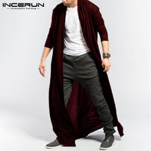 Load image into Gallery viewer, INCERUN Gothic Long Mens Jackets Coat Ruffle Shawl Collar Open Front Cardigan Outwear Long Cape Poncho Trench Hombre Hiphop Coat