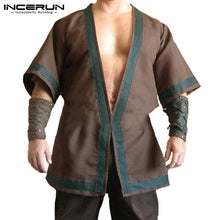 Load image into Gallery viewer, Cool Medieval Renaissance Mens Dress Shirt Cotton Tunic Cloak Coats Long Sleeve Shirts Tops Cardigan Viking Tops Outwear 5XL